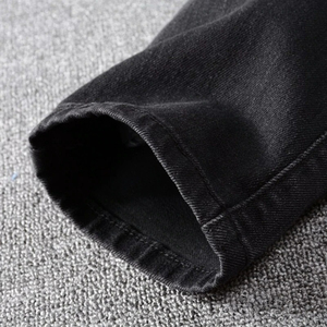 กางเกงยีนส์นักขี่จักรยานปะติดแบบ2025มาใหม่สำหรับผู้ชายกางเกงยีนส์เข้ารูปมีซิปสีดำ - Product Image 5