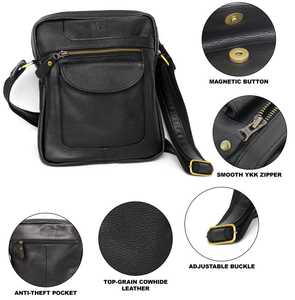 Wholesale Custom Handcrafted Genuine Leather Messenger <b>Bag</b> Casual Fashion Crossbody Sling <b>Shoulder</b> <b>Bags</b> for <b>Men</b> Zipper Closure - Product Image 5