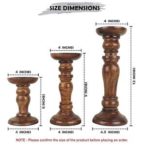 Handcrafted Traditional Farmhouse Wooden <b>Candle</b> Holders Set Rustic Home Decor <b>Carved</b> Wood Candlesticks for Wedding Table Table - Product Image 3