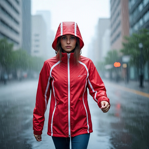 Veste de pluie coupe-vent imperméable légère à panneaux multiples pour femme avec doublure en coton à capuche - Product Image 6