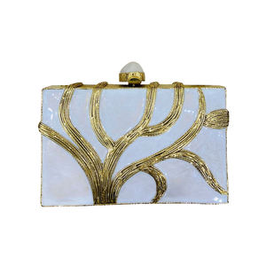 Artisan Crafted Brass Evening <b>Clutches</b> Luxurious Elephant Showcased with Exquisite Crystal Stones & <b>Pearl</b> Accents - Product Image 1