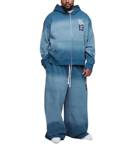 Ensemble de survêtement unisexe élégant à double couche, personnalisé, de haute qualité, 100% coton, léger, imprimé, 2 pièces, sweats à capuche unis, coupe oversize - Product Image 1