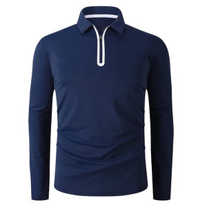Vente en gros de polos de golf aux couleurs unies pour hommes, polyester, spandex, extensible dans les 4 sens, manches longues, golf pour hommes - Product Image 2