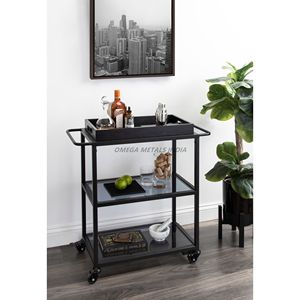 Elegante carro de servicio de metal negro con tres estantes espaciosos y diseño moderno ideal para el entretenimiento y la organización del hogar - Product Image 1