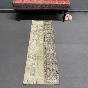 Turkish Small Rug, 1.6x5 ft Vintage Rug, <b>Brown</b> <b>Wool</b> Rug - Product Image 1