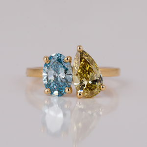 Bague Toi et moi ovale et poire/10k or jaune bague solitaire à la mode Toi et moi bague de mariage pour son cadeau d'anniversaire - Product Image 1