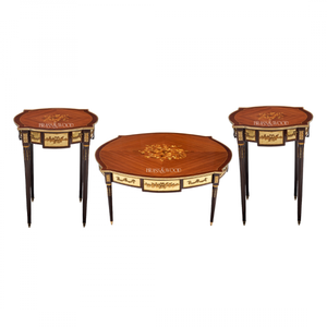 Juego de Mesa de Centro de Madera con Incrustaciones Ovaladas Clásicas de Lujo - Product Image 1