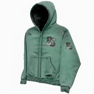 Grueso 460 GSM polar cremallera Sudadera con capucha suave interior cálido invierno desgaste verde menta acabado angustia logotipo bordado personalizado sudadera básica - Product Image 4