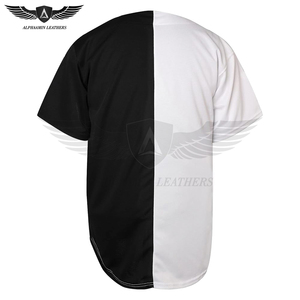 Maillot de baseball à col en V avec tissu en tricot polyester contrasté de couleur blanche et noire, léger étirement, haut de sport pour hommes - Product Image 2