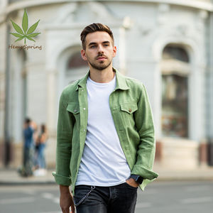 แจ็กเก็ตยีนส์สำหรับผู้ชายสีล้วนมีกระเป๋าขนาดใหญ่ใส่ทำงานลำลองฤดูใบไม้ผลิแฟชั่น - Product Image 6