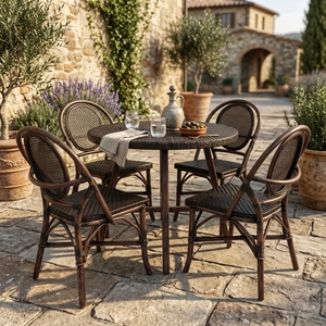 Brownie Dining Collection Woven Rattan Outdoor Dining Set <b>Round</b> Woven <b>Table</b> Chairs Bistro Patio Setup Art Design Decor - Product Image 3