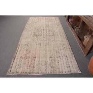 พรมตุรกีวินเทจขนาด4.3x8.5ฟุตสีเบจสีน้ำตาลขนาดใหญ่ผ้าขนสัตว์ลาเท็กซ์การเย็บปะติดปะต่อกันสำหรับวัยรุ่น4x7 - Product Image 1