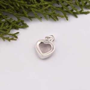 Colgante de Plata de Ley 925 con piedras preciosas en forma de corazón de cuarzo rosa natural con colgante de moda Chapado en plata para mujer. - Product Image 5