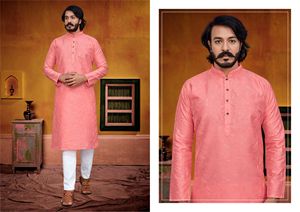 2024 Maruti Export hommes décontracté soie Kurta ensemble haut de gamme genou longueur fantaisie Festival porter fabricant indien - Product Image 5