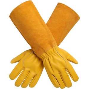 Gants de jardinage, de soudage Femmes Hommes Gants de jardinage en cuir de vachette avec protection longue de l'avant-bras, traitement (moyen, jaune) - Product Image 1