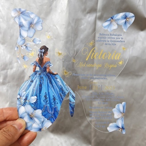 Gaun anak perempuan merah muda dan emas bentuk kupu-kupu mawar kartu undangan pernikahan Quinceanera manis 15 16 tahun undangan XV - Product Image 6