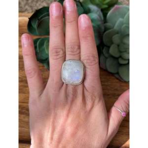 Reda Galvan Men's Couple <b>Ring</b> <b>Moon</b> Stone Sterling Silver Geometric Pattern Vermeil Platinum Setting Size 5.75 Everyday Wear - Product Image 2