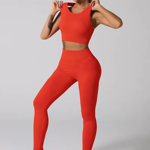 Conjunto de Shorts de Yoga sin Mangas para Mujer, Elástico en Cuatro Direcciones, Ecológico, de Spandex/Poliéster, Ropa Deportiva de 2 Piezas para Gimnasio y Yoga de Verano - Product Image 2