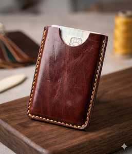 Brown Genuine Leather <b>Card</b> Holder Minimalist Slim Sleeve 4 Inch Front Pocket <b>Wallet</b> for Credit <b>Cards</b> - Product Image 4