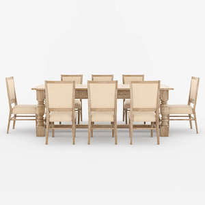 Juego de Comedor de Lujo de 9 Piezas, Madera de Teca Maciza Hecha a Mano, Diseño Moderno, Elegante Mesa con Patas Talladas, Muebles para el Hogar - Product Image 3