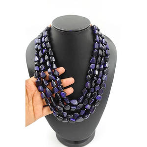 Collier de perles en pierre de soleil bleue, 4 couches de pierres précieuses faites à la main, perles de pierre naturelle Boho, collier épais - Product Image 6