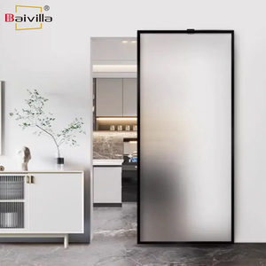 Moderno Kit porte invisibili scorrevoli <span class=keywords><strong>a</strong></span> foglia singola in alluminio vetro con finitura <span class=keywords><strong>a</strong></span> <span class=keywords><strong>specchio</strong></span> flottante flottante flottante Ghost Door - Product Image 2