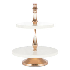 Shiny Finishing 2 Tier Folding Stand Cup <b>Cake</b> Serving Platter Stand Portable <b>Cake</b> <b>Server</b> Rounded Folding Marble <b>Cake</b> Stand - Product Image 2