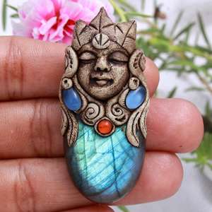 Labradorite จี้หินลาบราดอไรต์สีน้ำเงิน,เครื่องประดับลูกปัดดินเหนียวเครื่องประดับดินโพลิเมอร์อุปกรณ์เครื่องประดับต่างหูดินเผาเครื่องประดับขายส่ง - Product Image 4