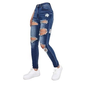 Pantalones de mezclilla de talla grande para mujer, ropa de calle, pantalones vaqueros desgastados para mujer, pantalones vaqueros rasgados ajustados para mujer, exportación desde BD - Product Image 5