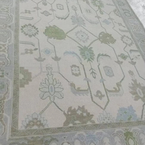 Tapis Oushak neutre 5x8 personnalisable en laine délavée pour chambre à coucher et salon Ensemble de tapis turc bleu et beige disponible en autres tailles - Product Image 1