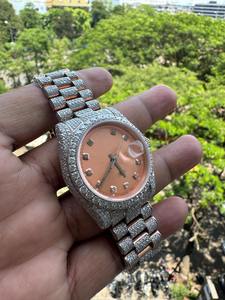 Haute qualité boîtier rond forme Design luxe argent laboratoire cultivé diamant montre étanche hommes glacé montres-bracelets - Product Image 4