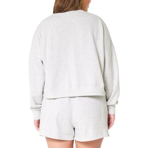 Ensemble sweat-shirt et short pour femme, uni, au-dessus du genou, gaufré, texturé, élégant, deux pièces - Product Image 6