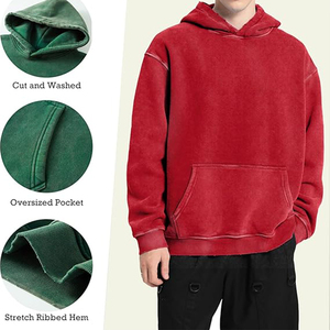 2025 Custom Vintage <b>Acid</b> Wash Pullover <b>Drop</b> Shoulder Hoodie Heavyweight Cotton Terry Oversized Men Winter Warm Knitted Hoodie - Product Image 6