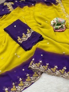 Blusa de Sari de Verano con Bordado de Colores Brillantes, Estilo Informal, para Fiestas, Correr, en Color Georgette de Seda Sintética - Product Image 5