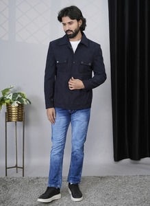 เสื้อโค้ทผู้ชายผ้าวิสโคสสีน้ำเงิน ดีไซน์หรูหรา ปกแบบคลาสสิก ขายดีที่สุด เหมาะสำหรับทุกฤดูกาล มีจำหน่ายในราคาโรงงาน - Product Image 4