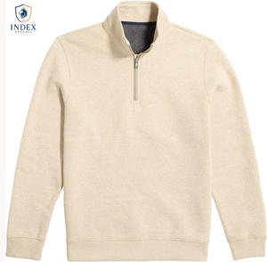 Sudadera de punto para hombre Index Apparel con cremallera de un cuarto, color beige liso, corte regular, cuello alto, informal para otoño - Product Image 1