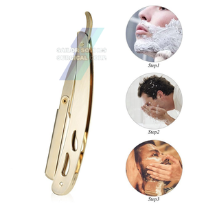 Maquinilla de afeitar dorada de alta calidad, maquinilla de afeitar de barba recta de metal de etiqueta privada para hombres, maquinilla de afeitar de seguridad para peluquero para hombres - Product Image 5
