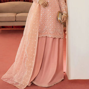 2025 Gorgeous <b>Pink</b> Color <b>Wedding</b> Wear Look Muslim Women Wear High Quality Designer Sharara Gharara Suit - Product Image 6