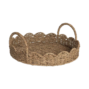 Bandeja de servicio de algas marinas redonda hecha a mano ecológica de moda Premium con nuevo diseño elegante mejora la decoración del hogar manijas cómodas - Product Image 1