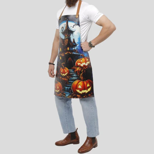 Tablier en cuir imprimé Halloween cauchemardesque conception de maison hantée effrayante, tablier fait main personnalisé, ceintures en cuir, fête et artistes - Product Image 2