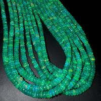 Collier artisanal en perles rondes lisses d'opale éthiopienne verte naturelle TASBIYA GEMS, effet de jeu de couleur feu, certifié par un tiers, prêt à l'emploi