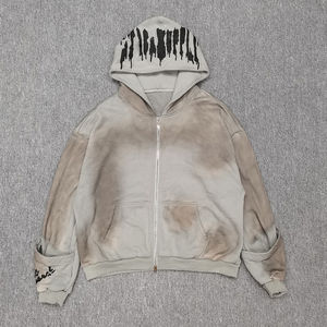 Sudadera con Capucha Extra Grande para Hombre, Estilo Holgado, Bordado Personalizado de Alta Calidad, Diseño de Letras con Parches, Lavado Ácido, Efecto Desgastado - Product Image 1