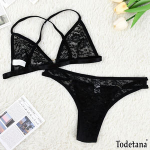 Soutien-gorge et slip sexy en dentelle pour femmes, sous-vêtements en noir et rouge pour la Saint-Valentin, tenue décontractée confortable et non transparente - Product Image 6