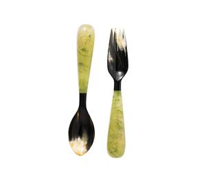 Decorative Luxury Handmade Resin & Horn Salad Server Spoon and <b>Fork</b> with Long Handle Modern Design Eco-Friendly for Party Use - Product Image 2
