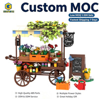 Gobricks Ensemble de blocs de construction MOC personnalisé, Bouquet de fleurs, Stand floral à assembler soi-même, Chariot de fleurs créatif et rêveur, Cadeau en briques, Jouet