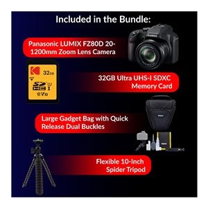 Appareil photo compact LUMIX FZ80D avec objectif zoom 20-1200 mm, kit de capture photo, comprend une carte mémoire SDHC 32 Go, un étui pour appareil photo reflex numérique - Product Image 2