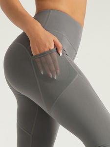 Custom Logo <b>Women's</b> High Waist Capri <b>Yoga</b> <b>Pants</b> With Mesh Sheer Side Pocket New Design Solid Pattern Sports Wear - Product Image 2