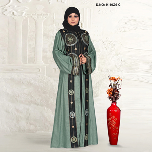 Élégant châle long en lin à devant ouvert avec broderie circulaire et détails de sequins, lavable, prêt pour le nettoyage à sec, idéal pour une tenue modeste - Product Image 3