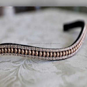 Correa de Cuero 100% auténtico para cejas de caballo, cadena decorativa de cristal con perla de oro rosa, a precio de venta al por mayor - Product Image 4