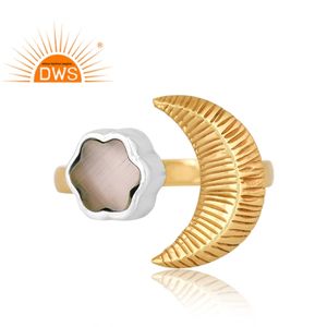 Último diseño hecho a mano 18K chapado en oro piedra de Luna Blanca natural piedra preciosa anillo ajustable Demi joyería fina fabricante - Product Image 3